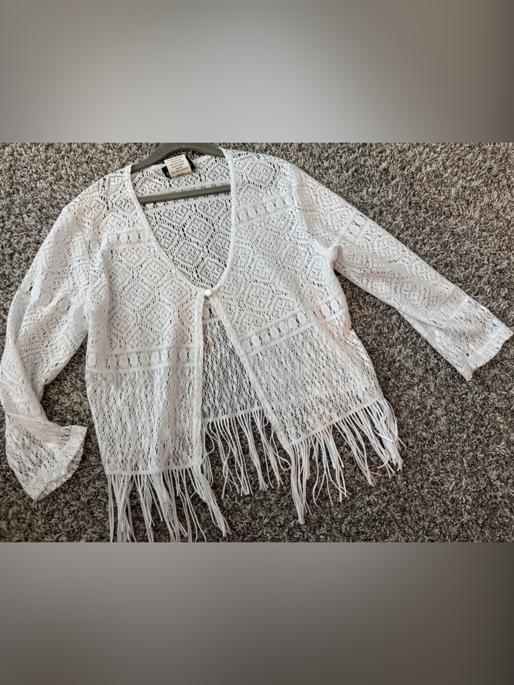 Fashion Bug White Crochet Fringe Open Cardigan